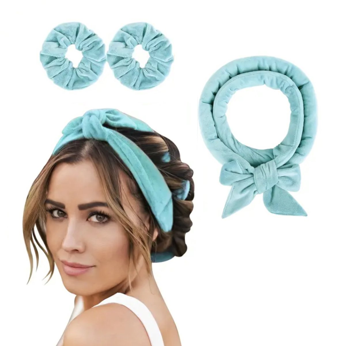 Delfts Roze - Heatless Curls - Krullen zonder hitte - 3-delige set - Blauw