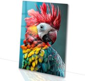 Kleurrijke papegaai met details - Papegaai glas schilderijen - Muurkunst dieren - Hyperrealisme - Schilderij plexiglas - Slaapkamer accessoires - Glasschilderij 40x60 cm
