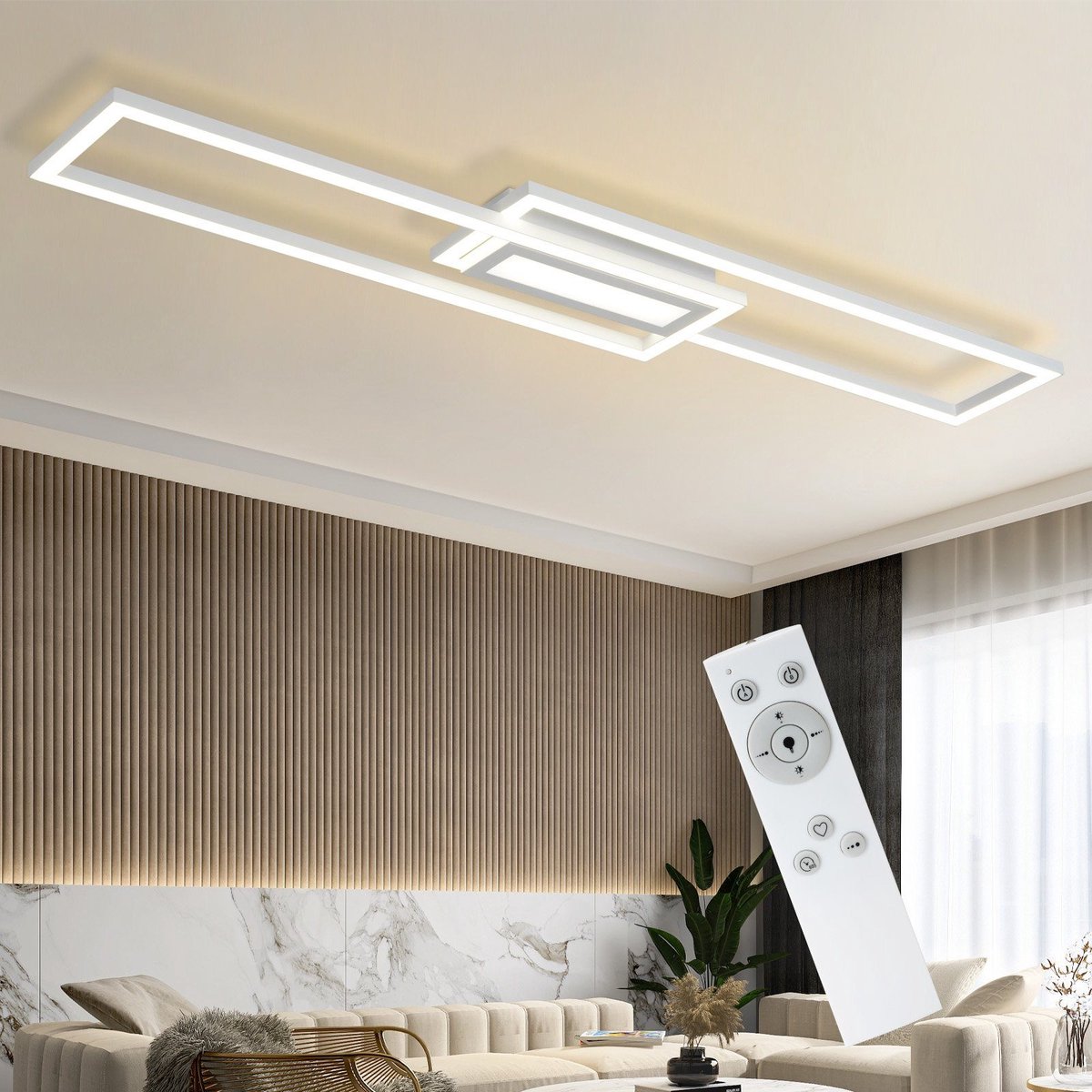 NETTLIFE Plafondlamp LED - vierkant - 2-Lichts - Wit - 3000 -6500K Dimbaar - Metaal - 50W - Moderne Slaapkamerverlichting - voor Woonkamer | Keuken | Hotel - 95cm