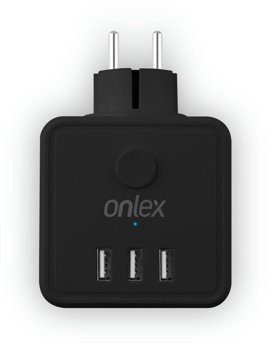 PowerCube Stekkerdoos 3 Stopcontacten + 3 USB 3.1A – 10A – Zonder Kabel – Met Schakelaar – Zwart – Onlex
