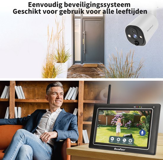 SecuFirst CWL401W/2 Draadloze 3 megapixel Beveiligingscamera met monitor - 7 inch touchscreen + 2 camera's - Wit - Gratis app van SecuFirst — afbeelding 2