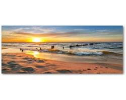 Tulup Glasschilderij - Foto Op Glas Zeelandschap - 125 cm x 50 cm - Orange Schilderij Op Glas - Glas Schilderij - Moderne Glaspanelen - Foto In Glas - Glaskunst voor de Badkamer