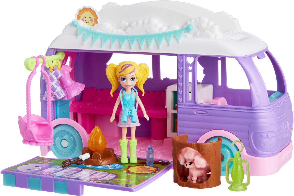 Polly Pocket Glamping Camper Van - Speelfigurenset