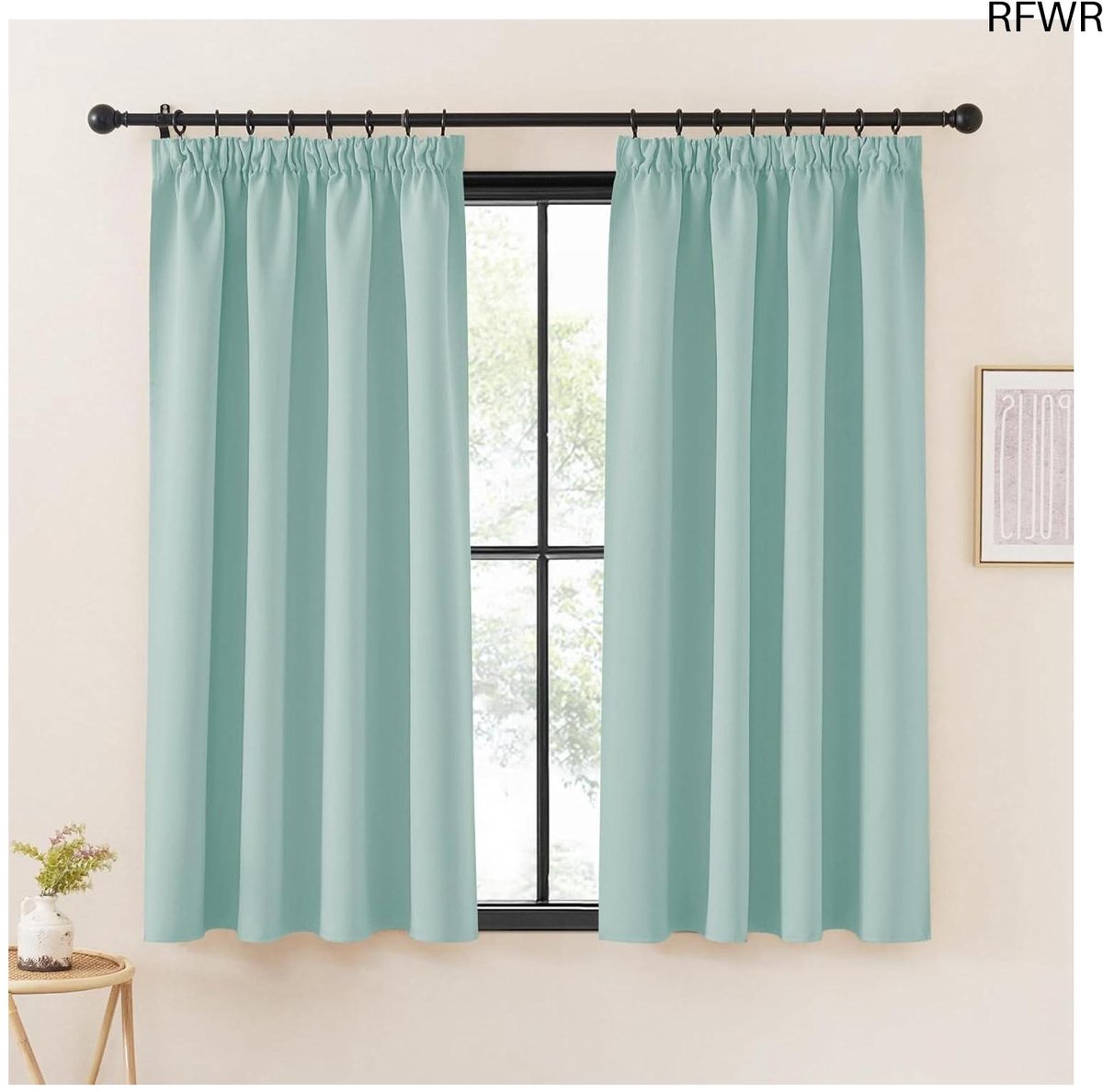 RFWR Korte Verduisterende Gordijnen voor Woonkamer en Slaapkamer - Warmte- en Koude-Isolerend, 140B x 145H cm (2 Panelen) - Lichtgroen