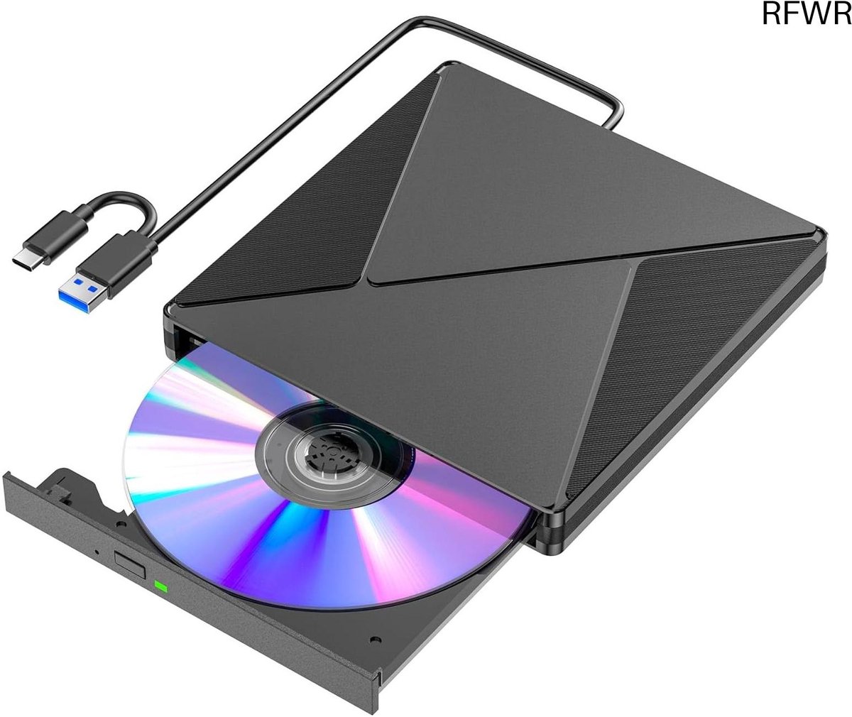 RFWR® Draagbare Externe CD/DVD Drive met USB 3.0 en USB-C - Compatibel met PC en Laptops
