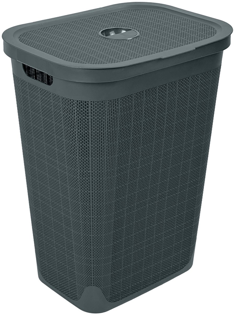 Wasmand 'Hessian' - 60 Liter - Wasbox met deksel - Antraciet