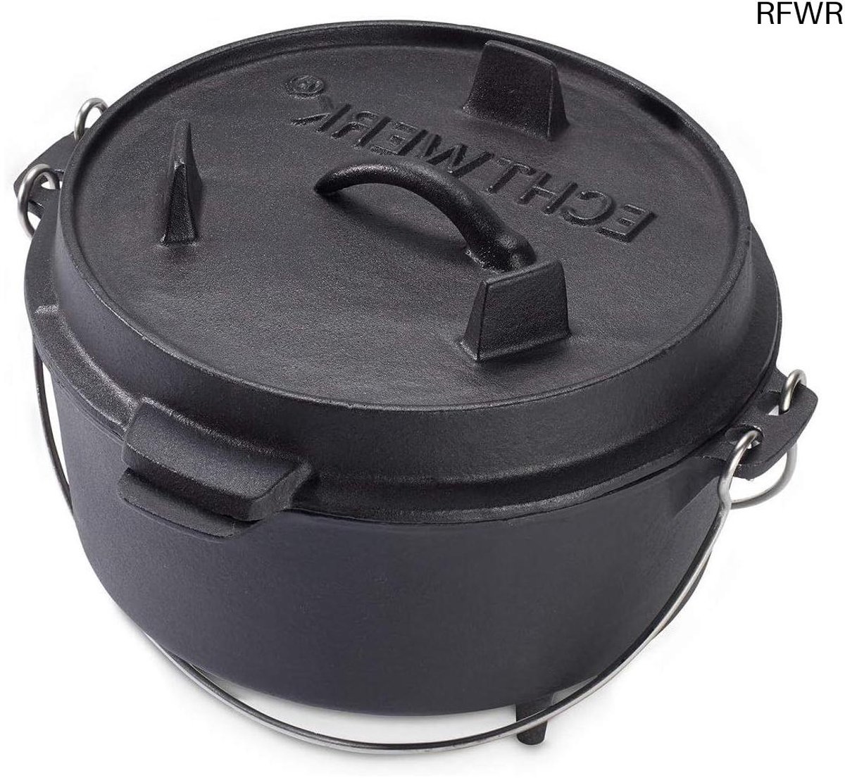 RFWR® Gietijzeren Dutch Oven 4,9 l - Preseasoned Kookpan met Deksel en Handvat - Grillpan voor Binnen en Buiten - Zwart