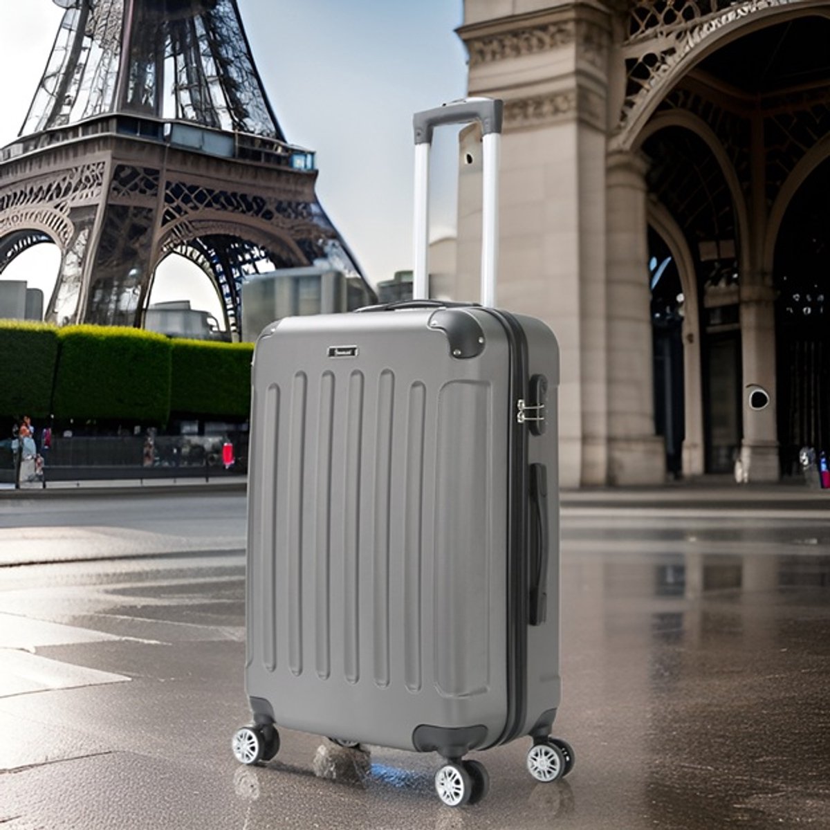 Ruimbagage koffer maat L Gray Voyager – Lichtgewicht koffer met cijferslot – Reiskoffer op 4 dubbele zwenkwielen – Hardcase koffer – ABS – Grijs - ca. 75 x 47 x 31 cm