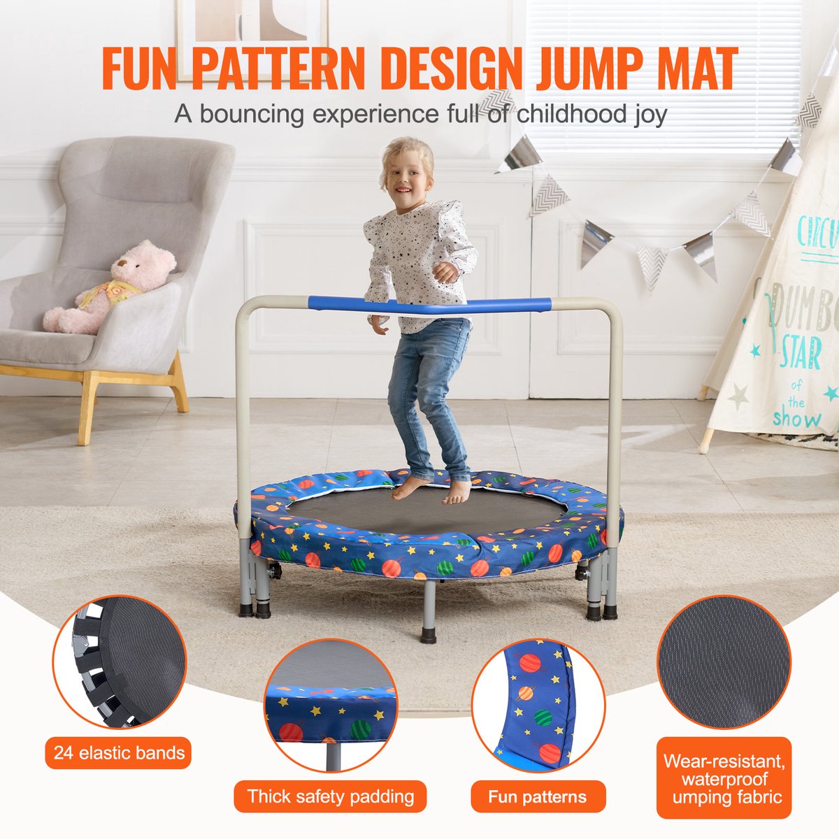 36" Kindertrampoline, 3 Voet Indoor-Outdoor Trampoline, Opvouwbare Minitrampoline met Handvat, Rebounder Trampoline voor Peuters, Een Geweldig Verjaardagscadeau voor Kinderen Vanaf 3 Jaar – foto 4