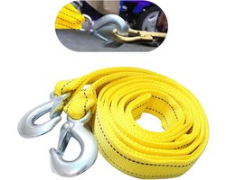 Zware sleepkabel - voor auto's met haken - 5 cm x 4 meter - sterke nylon sleepkabel - met reflecterende dubbele laag - sterke sleepkabel - universeel voor de meeste auto's (geel)