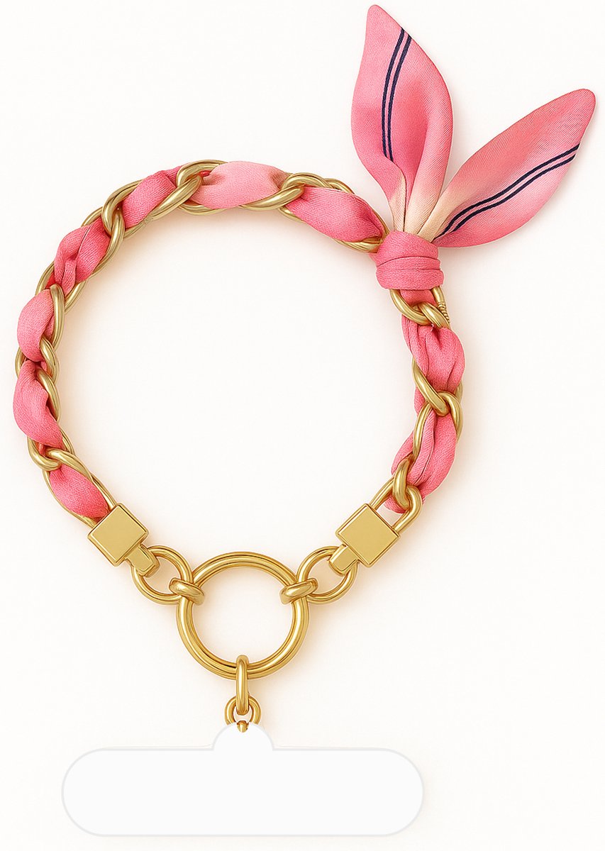 Polsbandje Telefoonkoord - Goud Schakelketting Telefoonhouder - Roze Sjaal