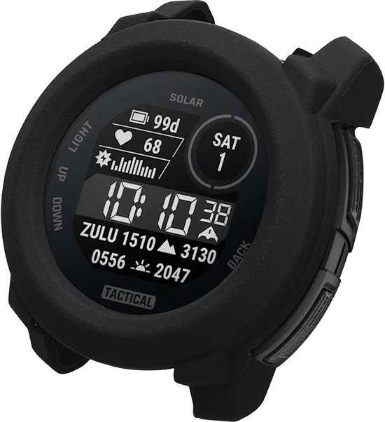 Zwarte TPU-beschermhoes over een zwart tactisch horloge met digitaal display.