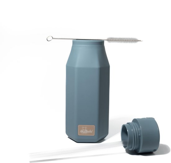 Mabebi - Drinkfles met kliksysteem 350 ml - Lekvrije drinkfles voor kinderen - Waterfles voor onderweg - Siliconen drinkfles met rietje - Schoolbeker - Premium blauw van Mabebi — afbeelding 4