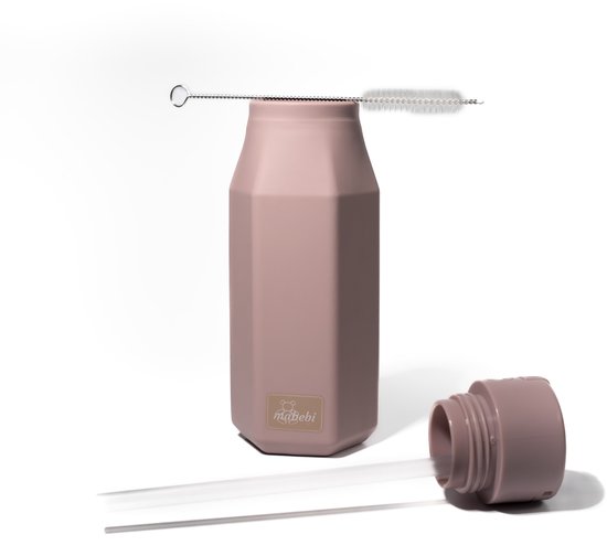 Mabebi - Drinkfles met kliksysteem 350 ml - Lekvrije drinkfles voor kinderen - Waterfles voor onderweg - Siliconen drinkfles met rietje - Schoolbeker - Premium roze van Mabebi — afbeelding 2