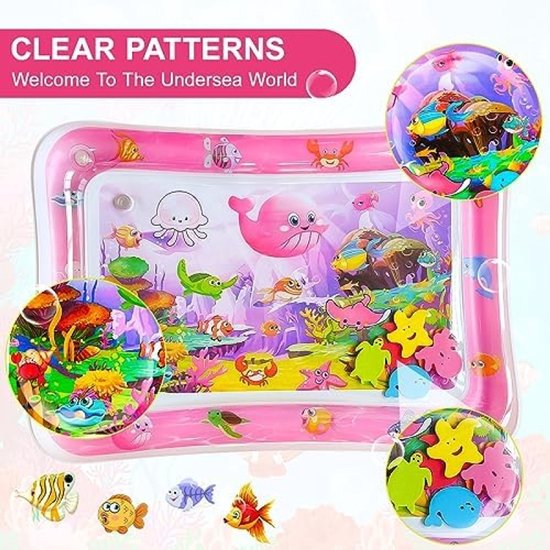 Baby Watermat, 70x50cm Opblaasbare Buiktijd Watermat met 6 Zeedieren, Veilige Waterspeelmat met Sensorisch Speelgoed voor Baby's van 3-36 Maanden, Draagbare Reisactiviteitenmat (Roze) van Merkloos — afbeelding 5