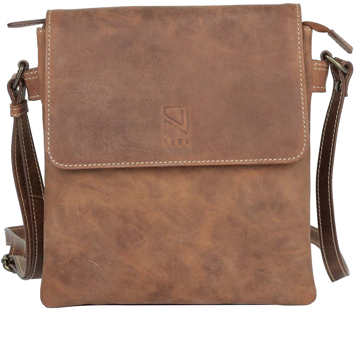 NUBA Schoudertas Leren Tas Hunter - Crossbodytas 100% Leer - Nature 3339 - Buffelleer Tas Middelgroot - Bruin Cognac
