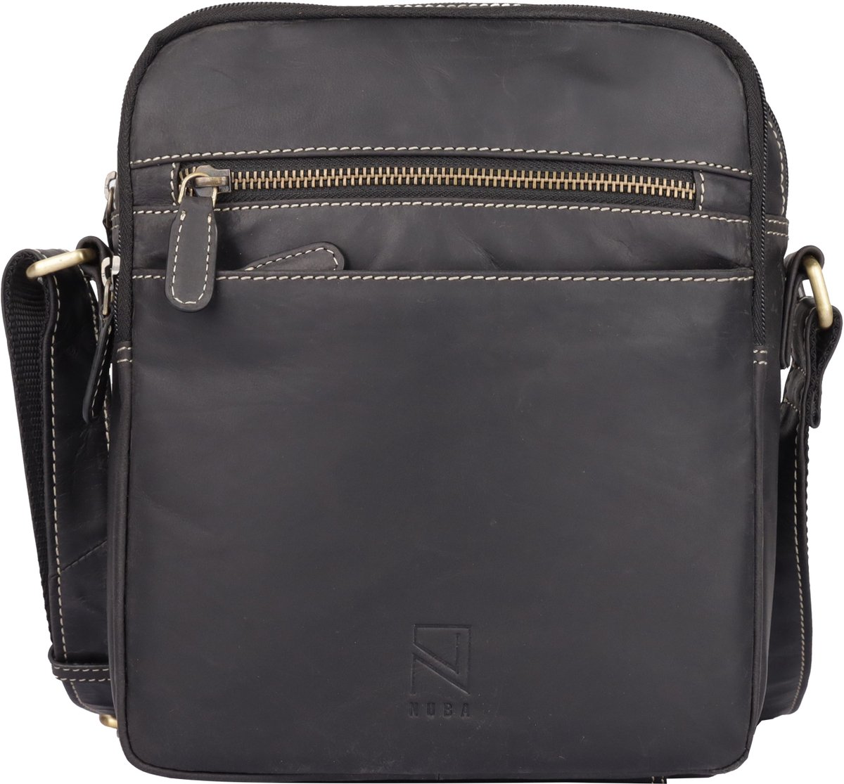 NUBA Schoudertas Leren tas Hunter - crossbodytas 100% Leer - Nature 3335 - Buffelleer tas middelgroot - Zwart Antraciet