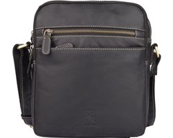 NUBA Schoudertas Leren tas Hunter - crossbodytas 100% Leer - Nature 3335 - Buffelleer tas middelgroot - Zwart Antraciet