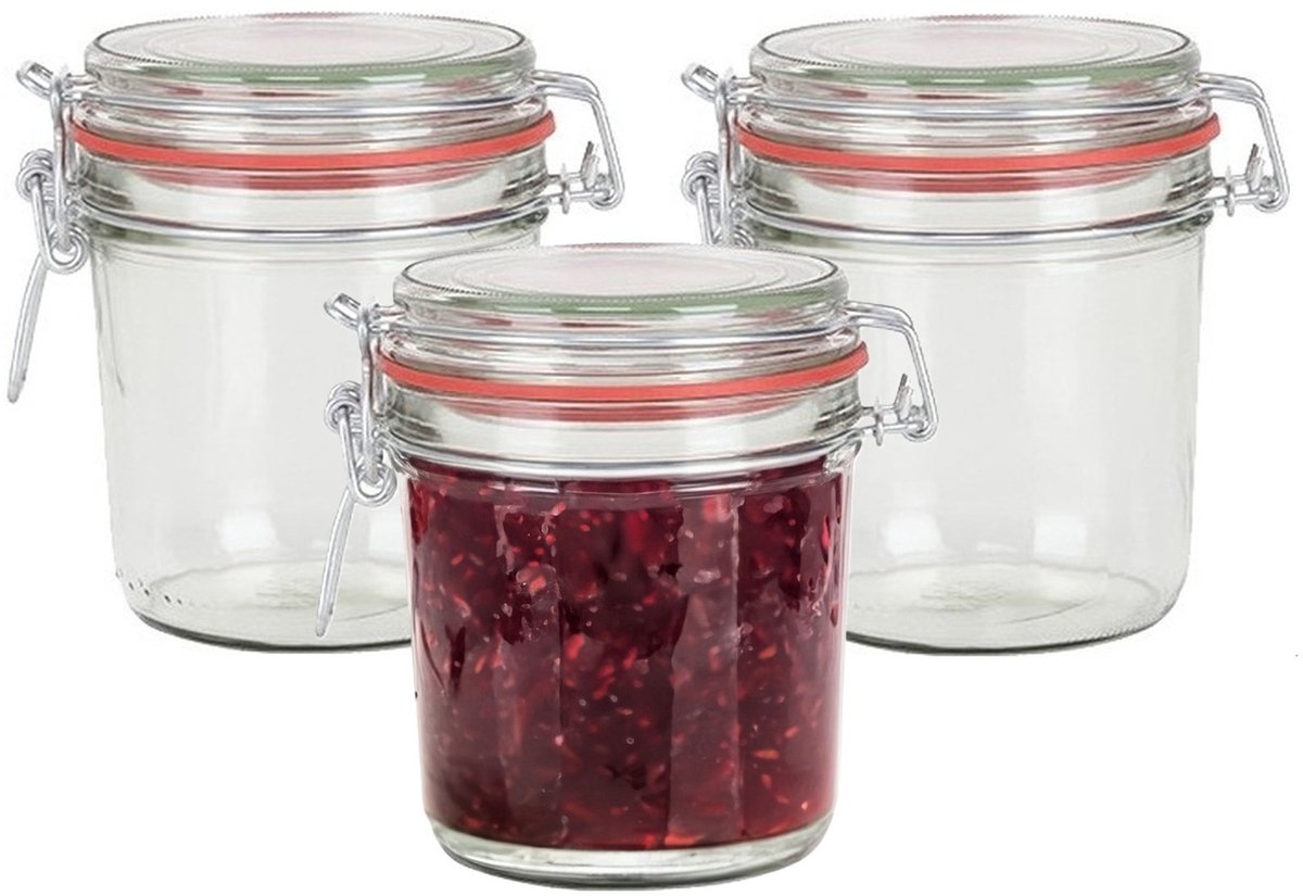 Weckpot/inmaakpot - 3x - glas - 400 ml - met beugelsluiting - transparant - Voedsel voorraadpotten