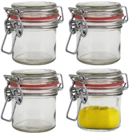 Weckpot/inmaakpot - 12x - glas - 100 ml - met beugelsluiting - transparant - Voedsel voorraadpotten