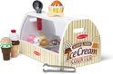 Houten ijskar met diverse ijssalons in hoorntjes en bakjes. Inclusief tang.