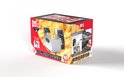 Verpakking van de Fritel Turbo SF 4571 friteuse, met afbeeldingen van de friteuse en frietjes.