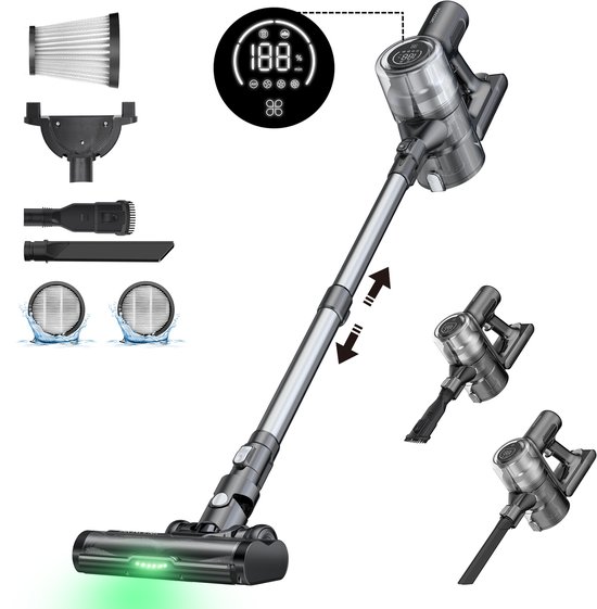 Proscenic P13 - Steelstofzuiger Draadloos –55KPA - 550W - 45 Min - Grote 1,2L Opvangbak - 3 zuigmodi - Voor Tapijt Vloeren Autos