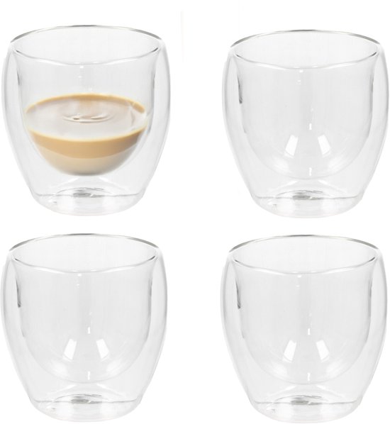 Verres à thé Luz Gerimport - 4x - double paroi - verre borosilicaté - 250 ml - 9 x 9 cm - verre à café
