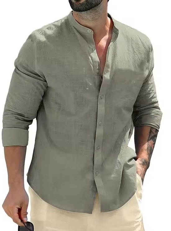 Heren blouse katoen - Zomer - Mode- Shirt - Lange mouwen - Stijlvol - Overhemd