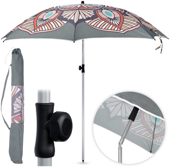 GIANTEX Parasol, 220 cm, strandparasol met verankering en bekerhouder, kantelbare tuinparasol, terrasparasol, marktparasol met draagtas, ronde zonwering UV50 (veelkleurig