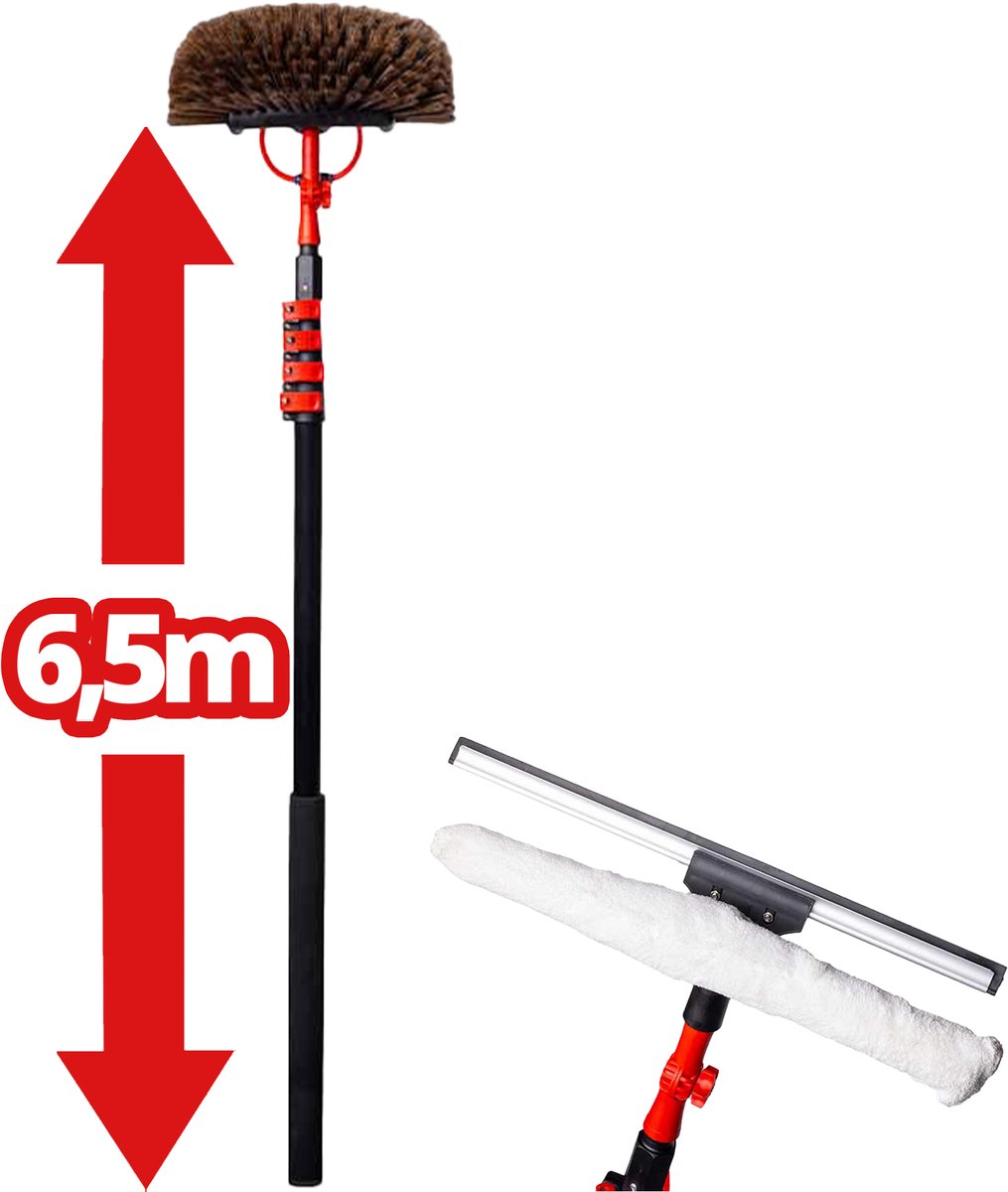 Goedkoopste Shine Deluxe Telescopische Wasborstel 6,5 Meter – Telescoopsteel met Borstel, Raamwisser, Waterslang en Zeepdispenser - Waterborstel – Zwart