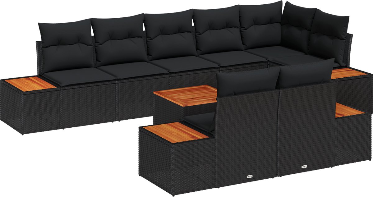 vidaXL - Tuinbank - Set - met - kussen - met - opslag - 8 - pcs - Zwart - Polyrattan
