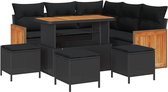 vidaXL - 9-delige - tuinset - met - kussens - in - zwart - poly - rattan - en - acacia
