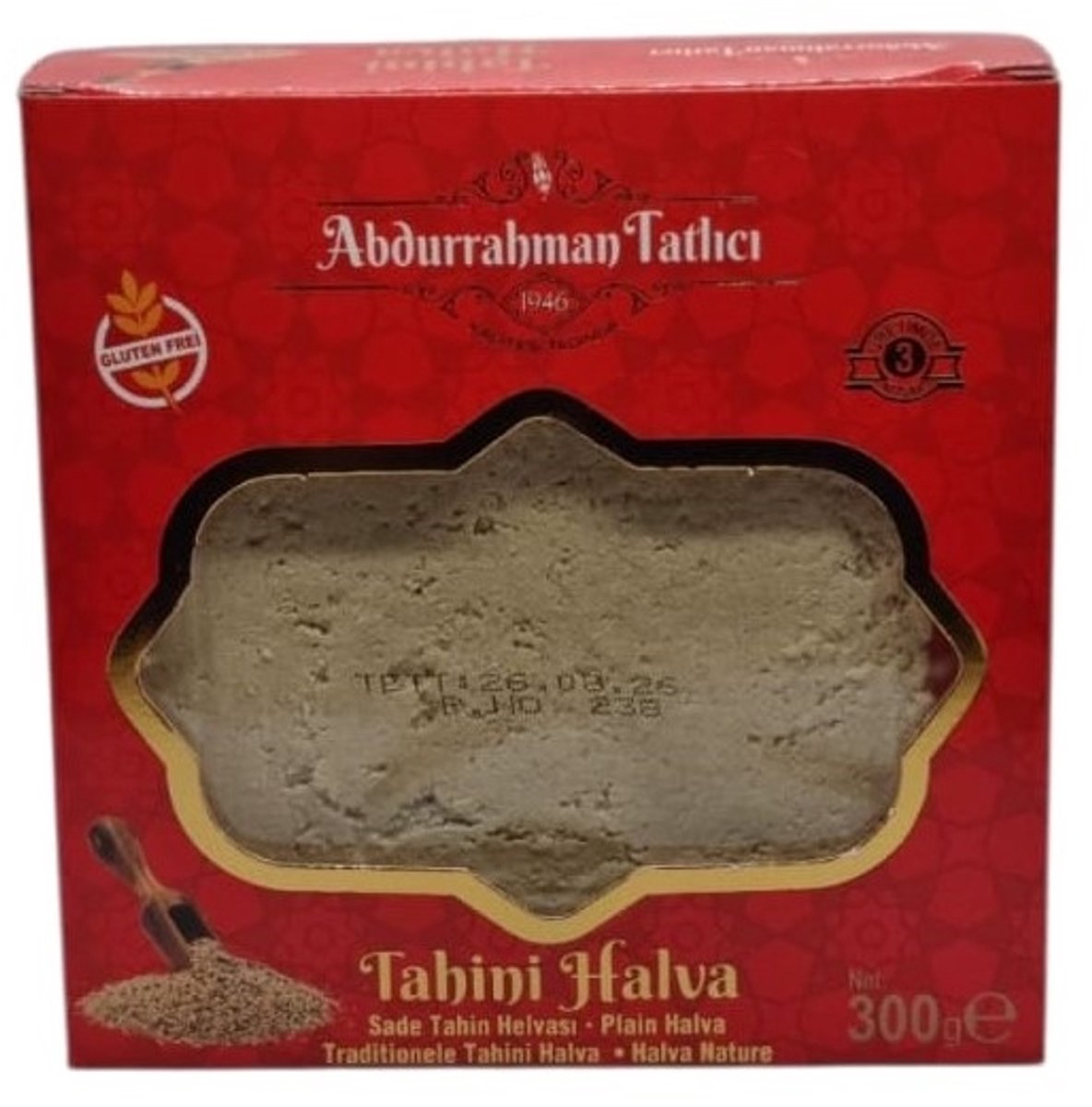Abdurraman Tatlici Tahini Halva - Glutenvrije Bevat Geen Bewaarmiddelen 300g - Abdurrahman Tatlıcı Tahin Helva Sade - Glutensiz Koruyucu Madde İçermez - Abdurrahman Tatlıcı Tahini Halva Plain - Gluten Free No Preservatives Kosher Certificate