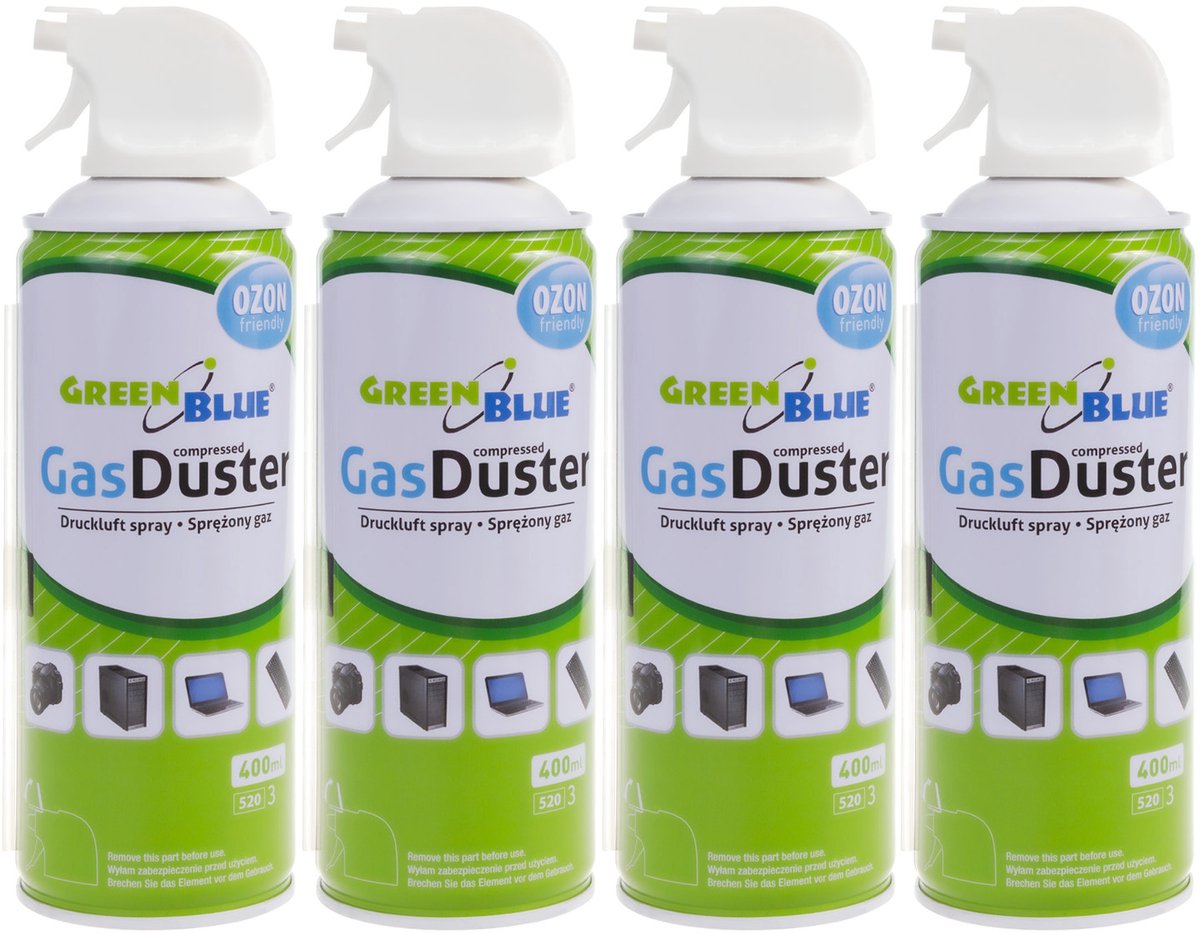 GreenBlue - Set van 4 stuks persluchtspray - Perslucht GB400 400 ml pistoolverstuiver - Kan met een handig pistool