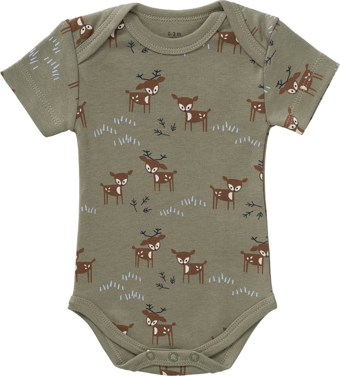 Fresk Romper met Korte Mouwen 6-12 m - Babykleding - Biologisch Katoen - Groen - Deer Olive