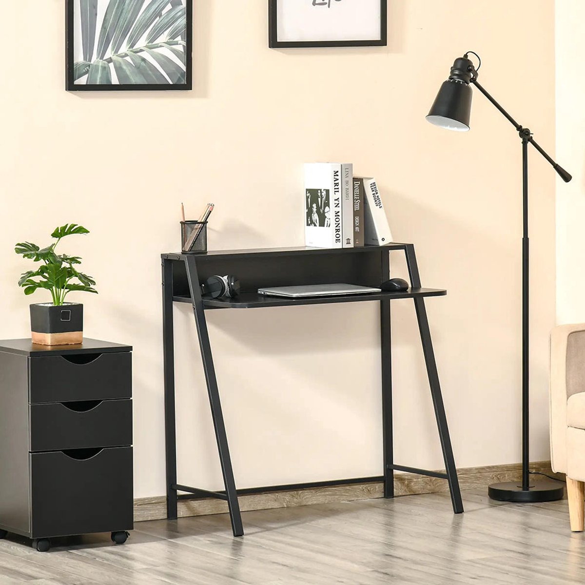 Sweiko Bureau - met opbergrek - Metalen frame - 84 x 45 x 85 cm - Zwart