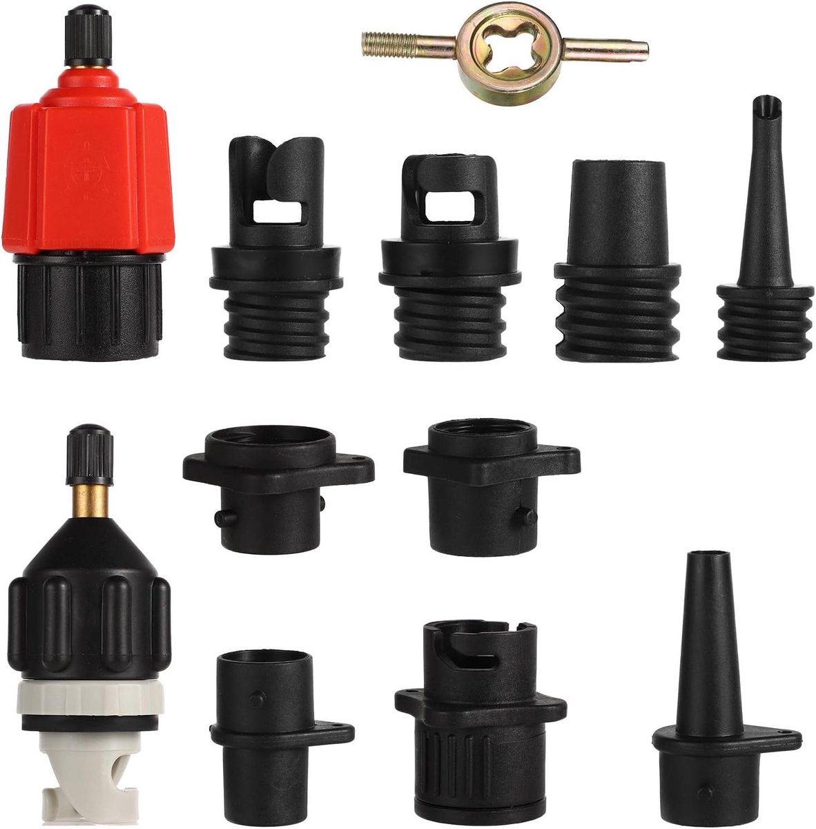 Allecto Plus - Opblaasbare SUP-Pompadapter voor Snel Opblazen - Met SUP-Ventieladapter - Voor Paddleboard, Kajak en Opblaasbare Boot - 12 Stuks, Inclusief 9 Luchtventielmondstukken