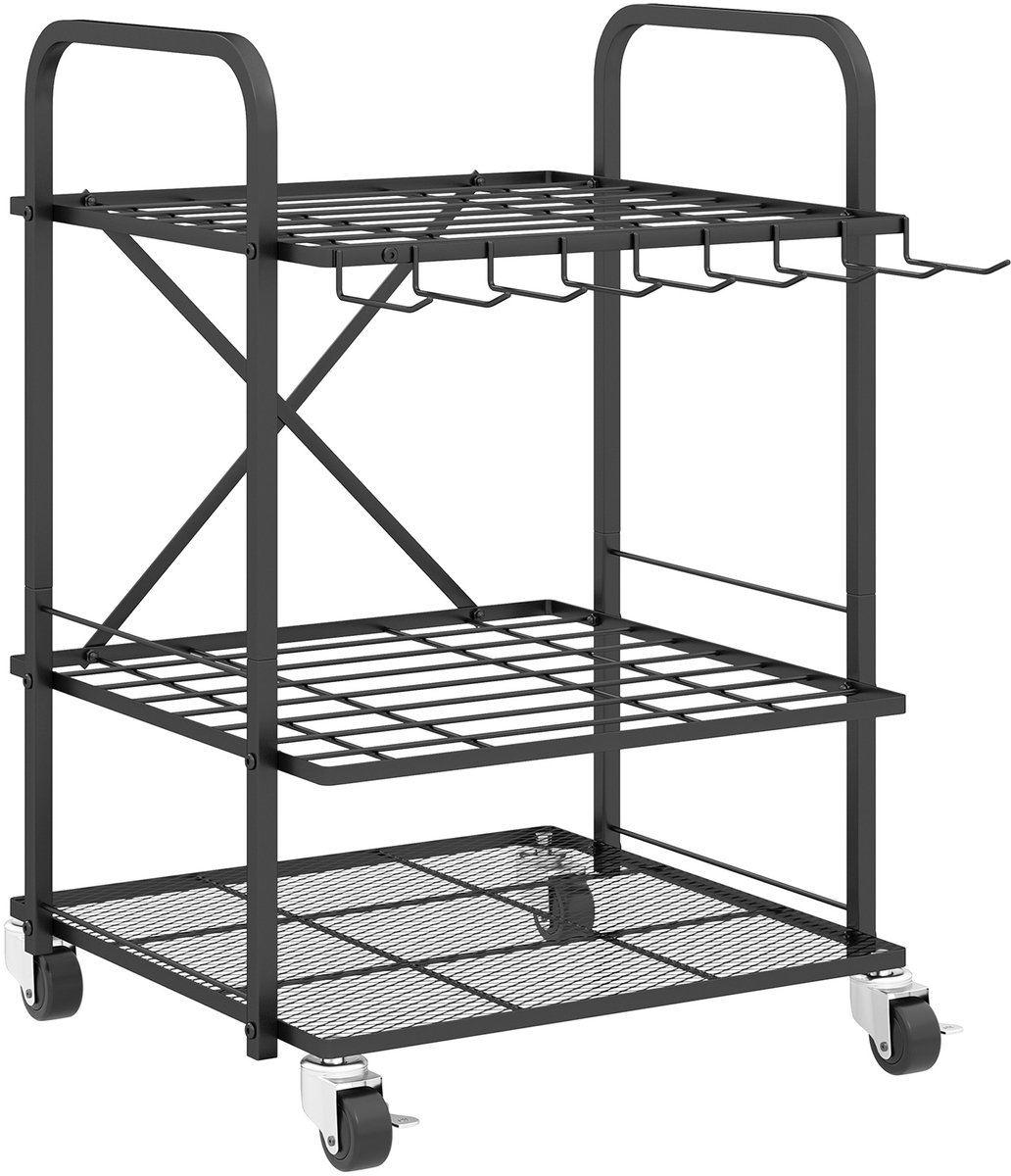 Outsunny-Opbergrek voor tuingereedschap-Metaal-57x48x70cm-Zwart