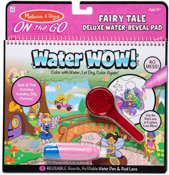 Water WOW! 'Fairy Tale Deluxe' Waterkleurboek. Bevat herbruikbare bladen, een waterpen en rode lens. Kleur onthult afbeeldingen.