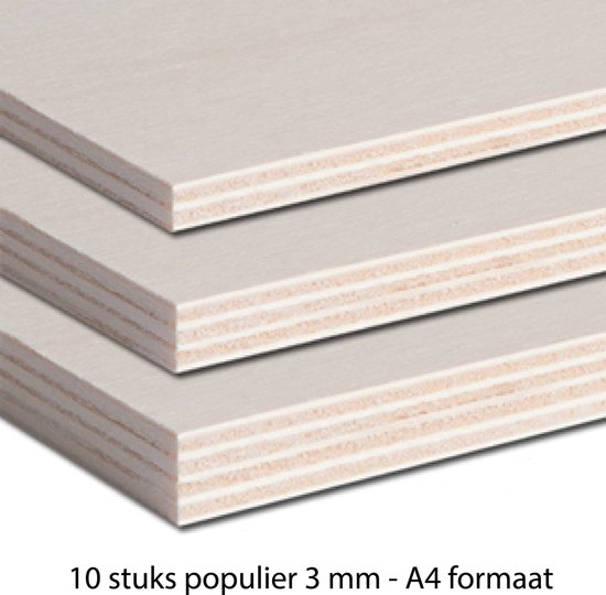 10 pièces MTX Peuplier 3 mm - Format A4 - Matériau en feuille - Bois laser - Laser/gravure - Bois