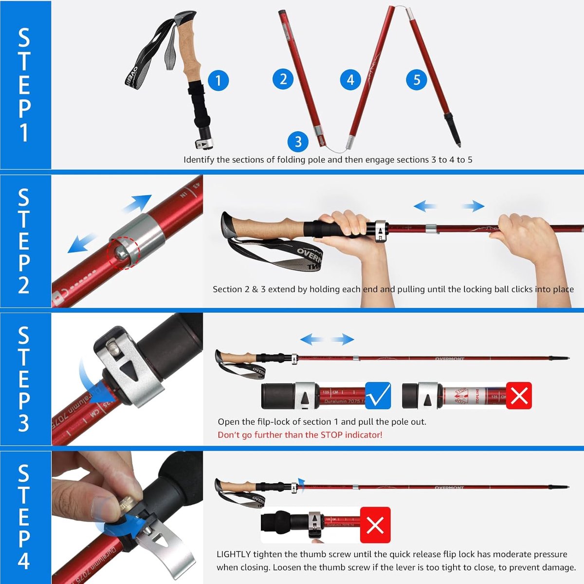 RFWR® Opvouwbare Wandelstokken - Koolstofvezel en Aluminium, Lichtgewicht Voor Wandelen, Kamperen, Trekking