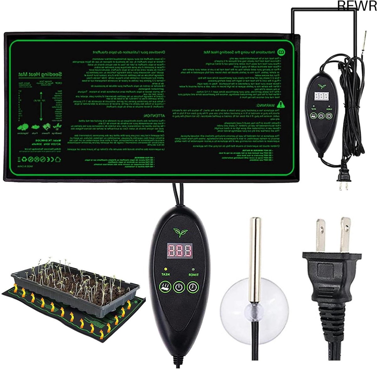 RFWR® Verwarmingsmat voor Planten, 50 W, Thermostaat, Efficiënte Kieming en Temperatuurregeling