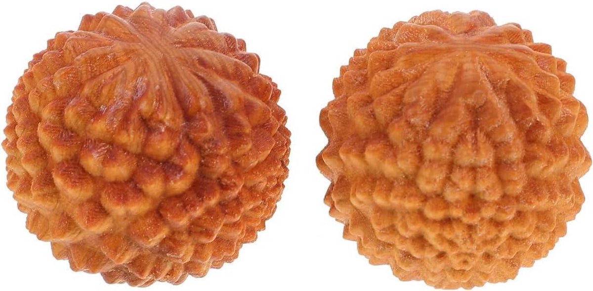 Allecto Plus - Set van 2 massageballen voor handmassage - Houten handballen voor voetzool massage - Handmassageapparaat met durianvorm - Massage tools voor ontspanning - IJshockey vrijetijdsbal