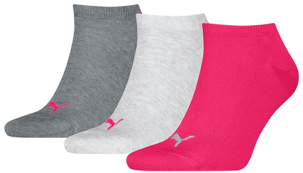 PUMA unisex 3P sneakersokken roze & grijs