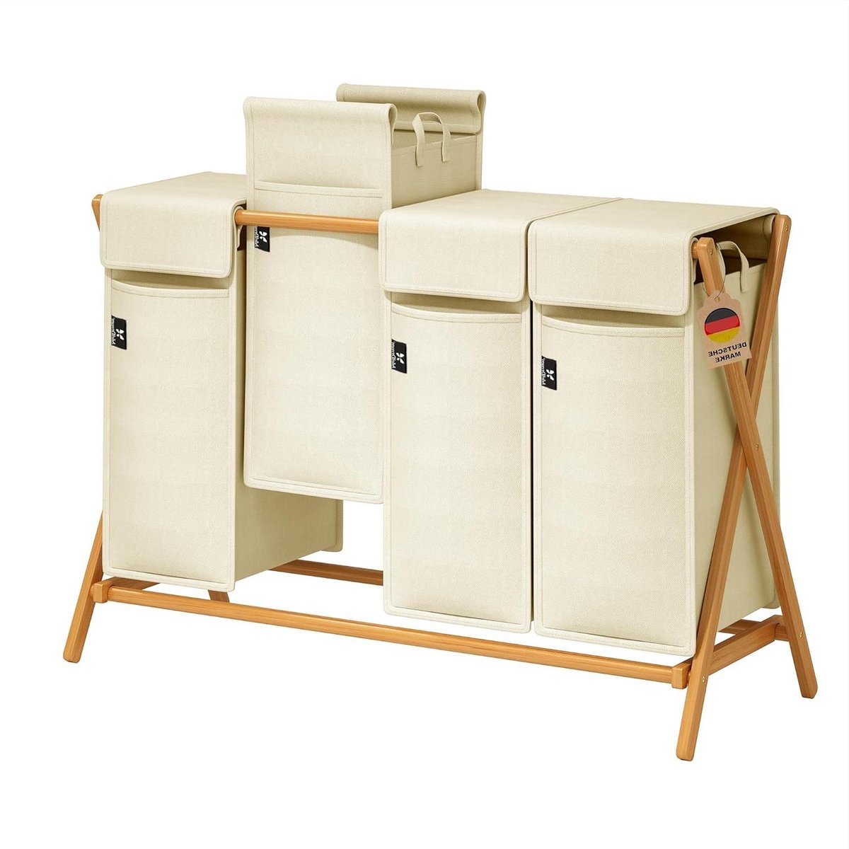 RFWR® Wasmand met 2 Compartimenten en Deksel - 100L Bamboe Wasmand voor Vuile Was