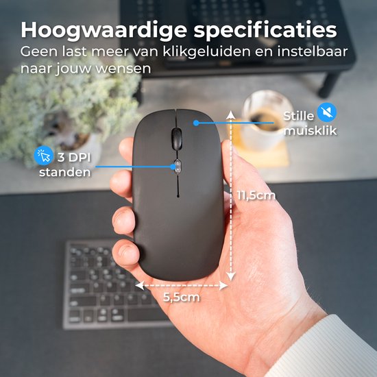 Nuvance Draadloze Muis LED - Bluetooth - Stil - Laptop & Gaming - Draadloos - Computermuis - Links & Rechtshandig - Zwart