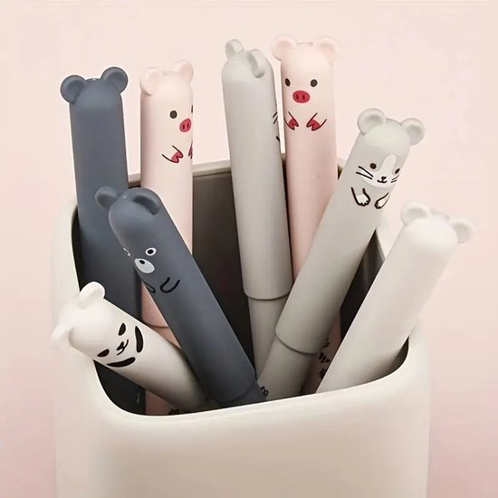 Stylos effaçables - Stylos animaux mignons - Stylos à bille - Stylos Animaux effaçables - Stylo à bille - Encre Blauw - 8 pièces