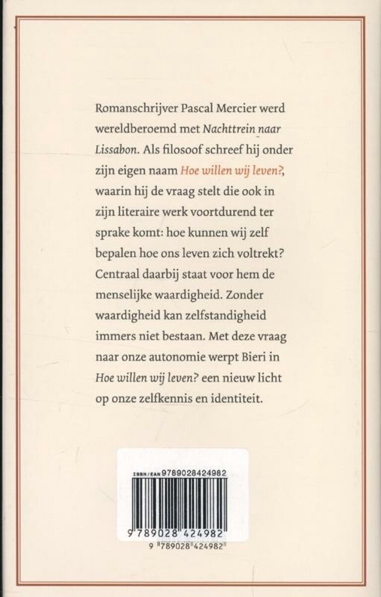 Boekomslag met tekst, ISBN en streepjescode. De tekst in het midden is een recensie.