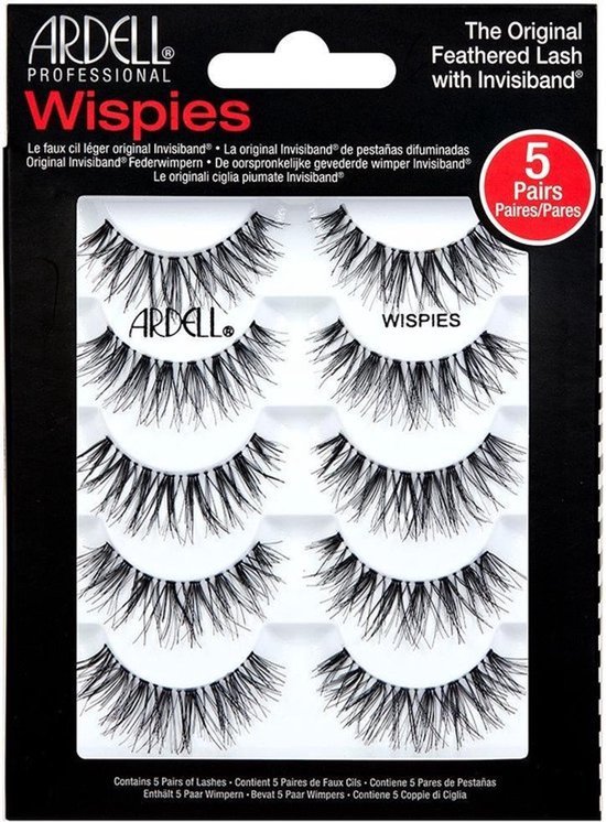 Ardell Wispies Multipack - 5 paar Nepwimpers van Echt haar - Gemiddeld volume, gemiddelde lengte - Uitlopend - Signature Wispies-stijl met kriskras, bevedering en krul
